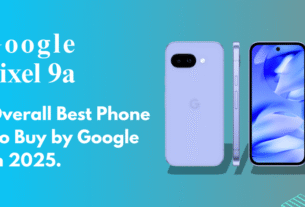 Google Pixel 9a shown in Obsidian color with AI features highlighted – best phone to buy in 2025