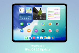 iPadOS 26 home screen showing new widgets, apps, and refreshed interface with the text “What’s New iPadOS 26 Update.”